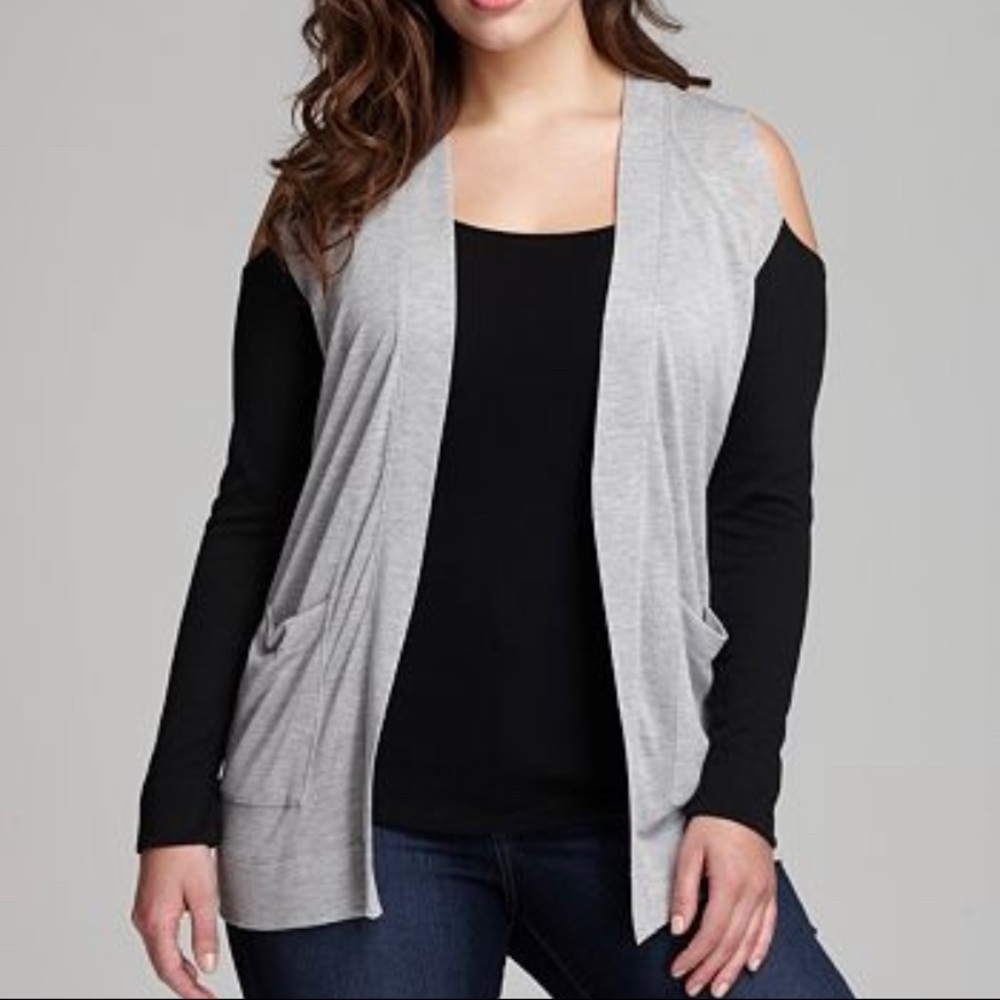 Grey & Black Cold Shoulder Cardigan - John Eshaya